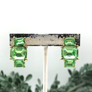 Emerald Cut Green Gemstone Stud Earrings With Gold Plated Setting